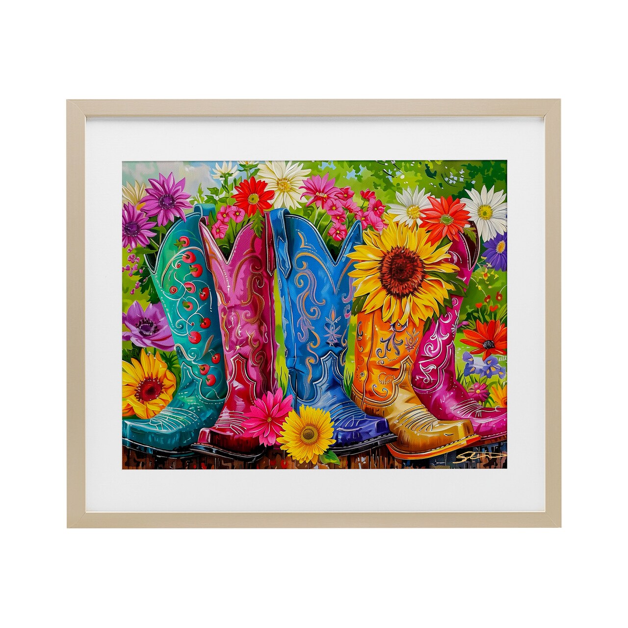 Stupell Industries Cowboy Boots and Sunflowers Framed Print Under Glass, design by Shawna Stewart